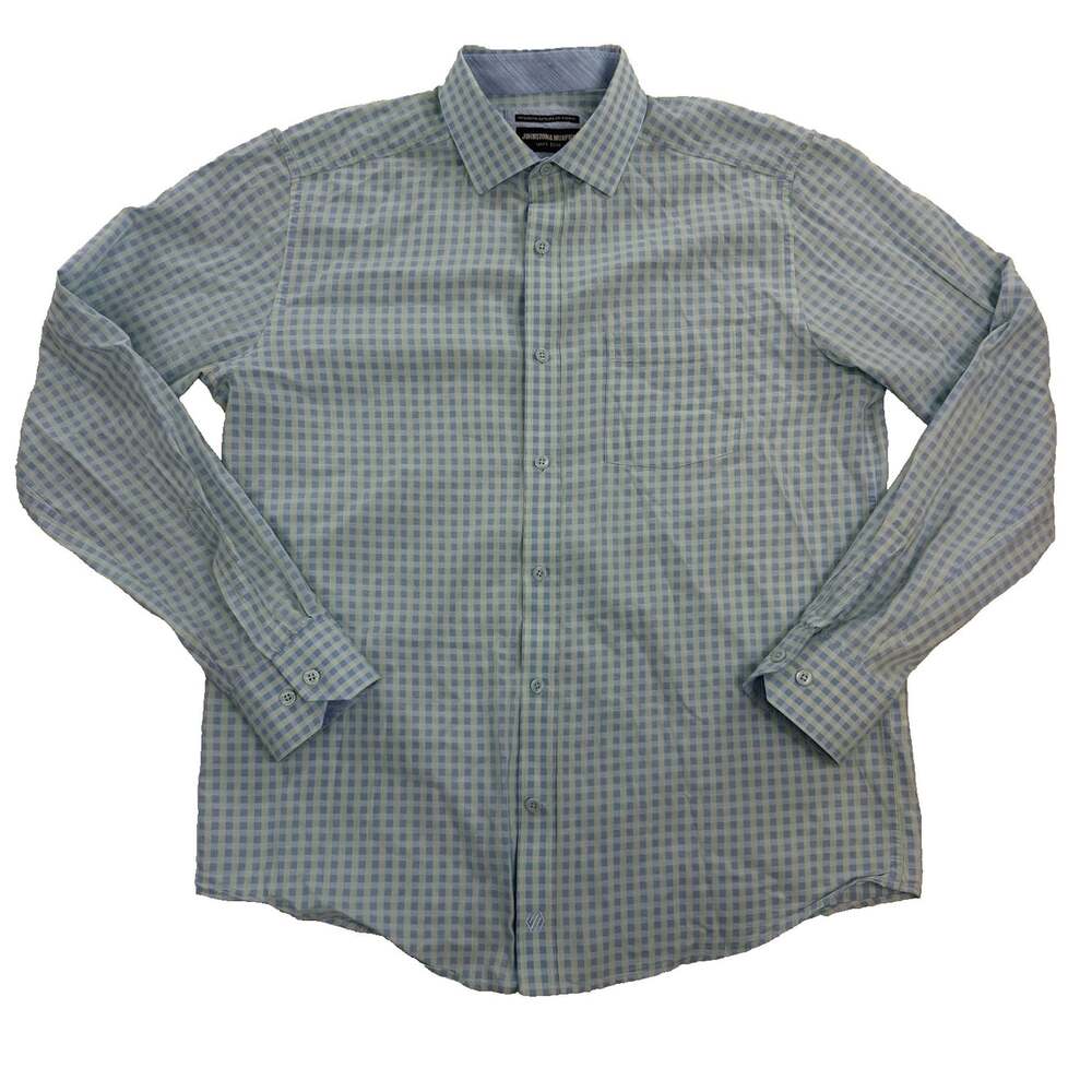 Johnson & Murphy Green and Blue Gingham Long Sleeve Dress Shirt